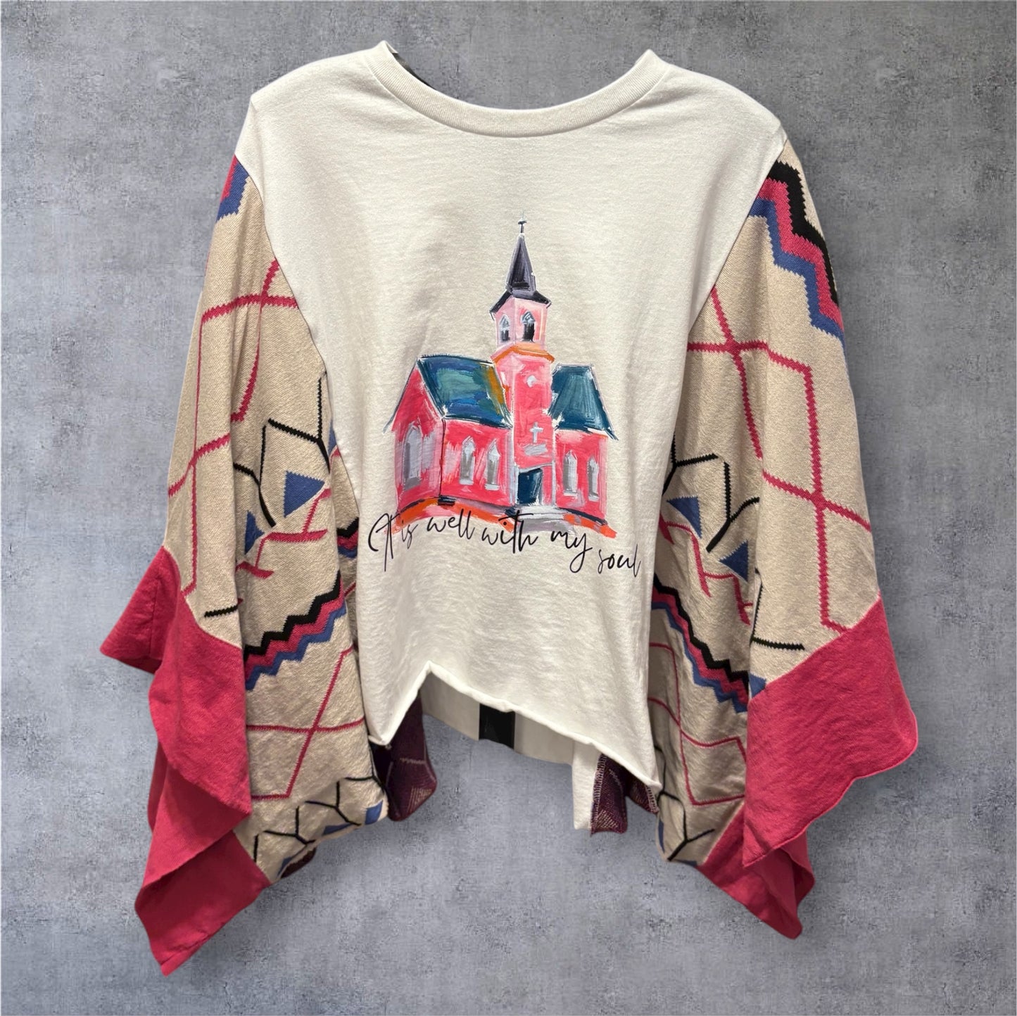 It Is Well Upcycled Drop Sleeve Poncho One Size Fits a Small to XL