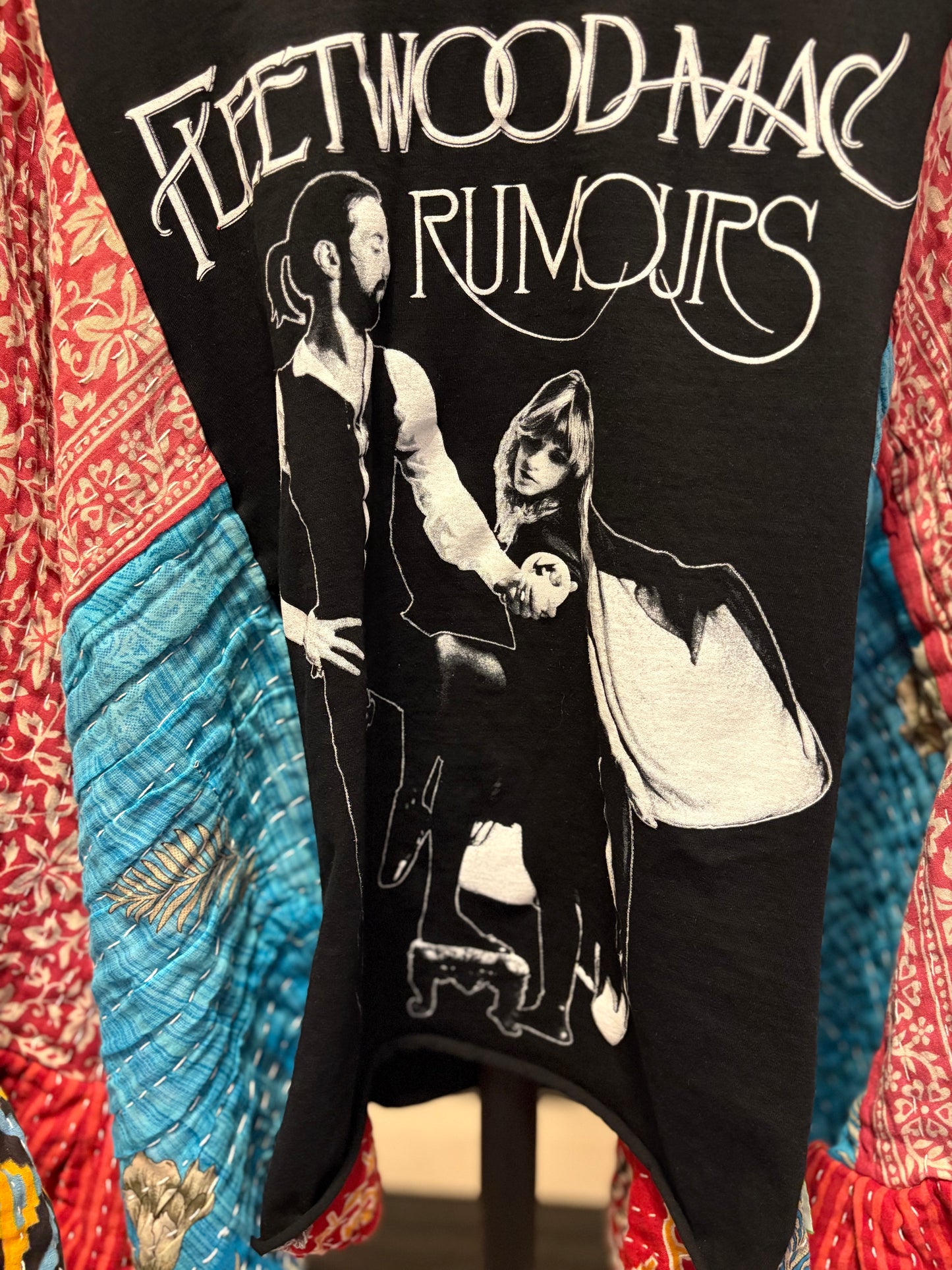 Rumours Upcycled Vintage Kantha Quilt Ruffle Sleeve Poncho Tee One Size Fits a Large to 3X