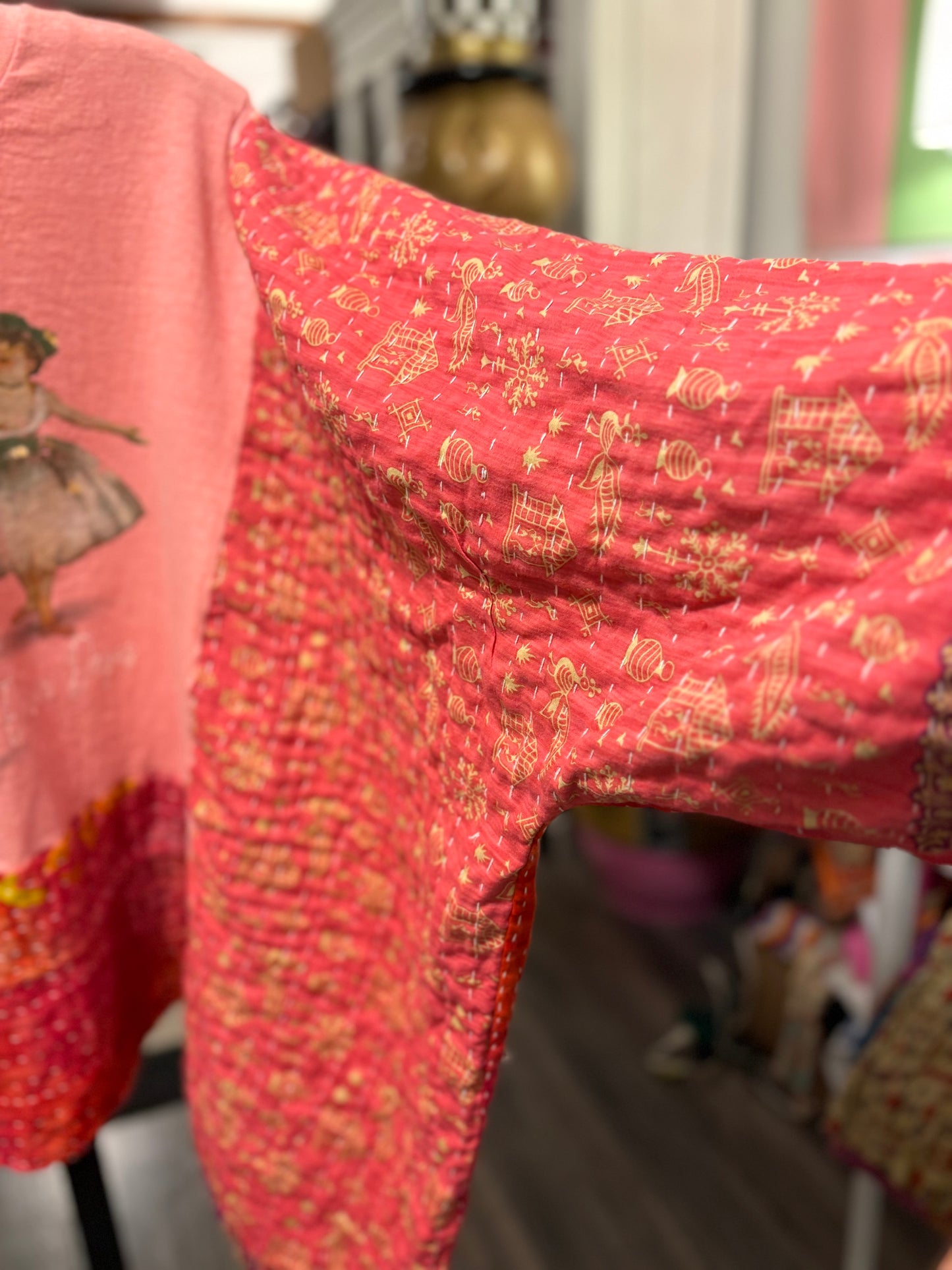 Degas Upcycled Vintage Kantha Long Tee Fits A Size Small to 3X