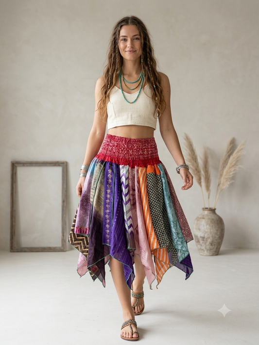 Cherry Pixie Diamond Cut Printed Asymmetric Skirt One Size Fits A Size 2-18