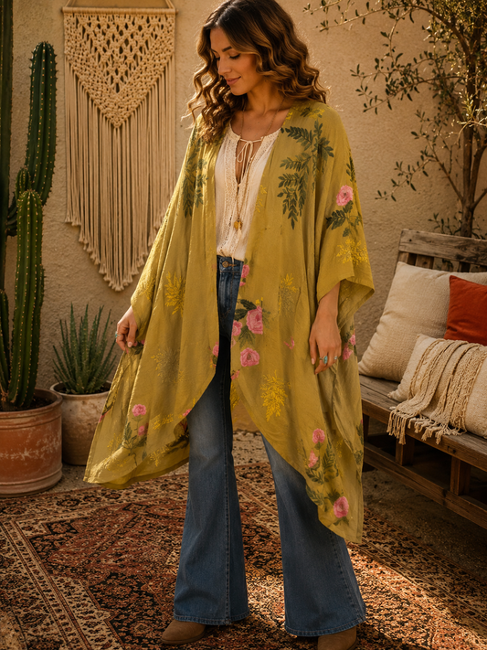 Riviera Hand Embroidered Kimono by Aratta One Size Fits a Small to 3X