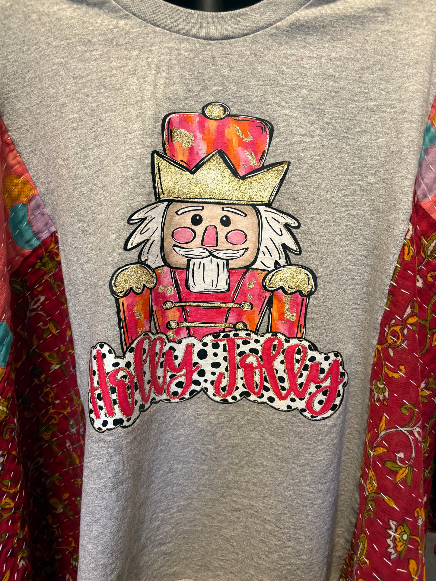 Holly Jolly Upcycled Vintage Kantha Quilt Poncho Tee One Size Fits a Small to XXL