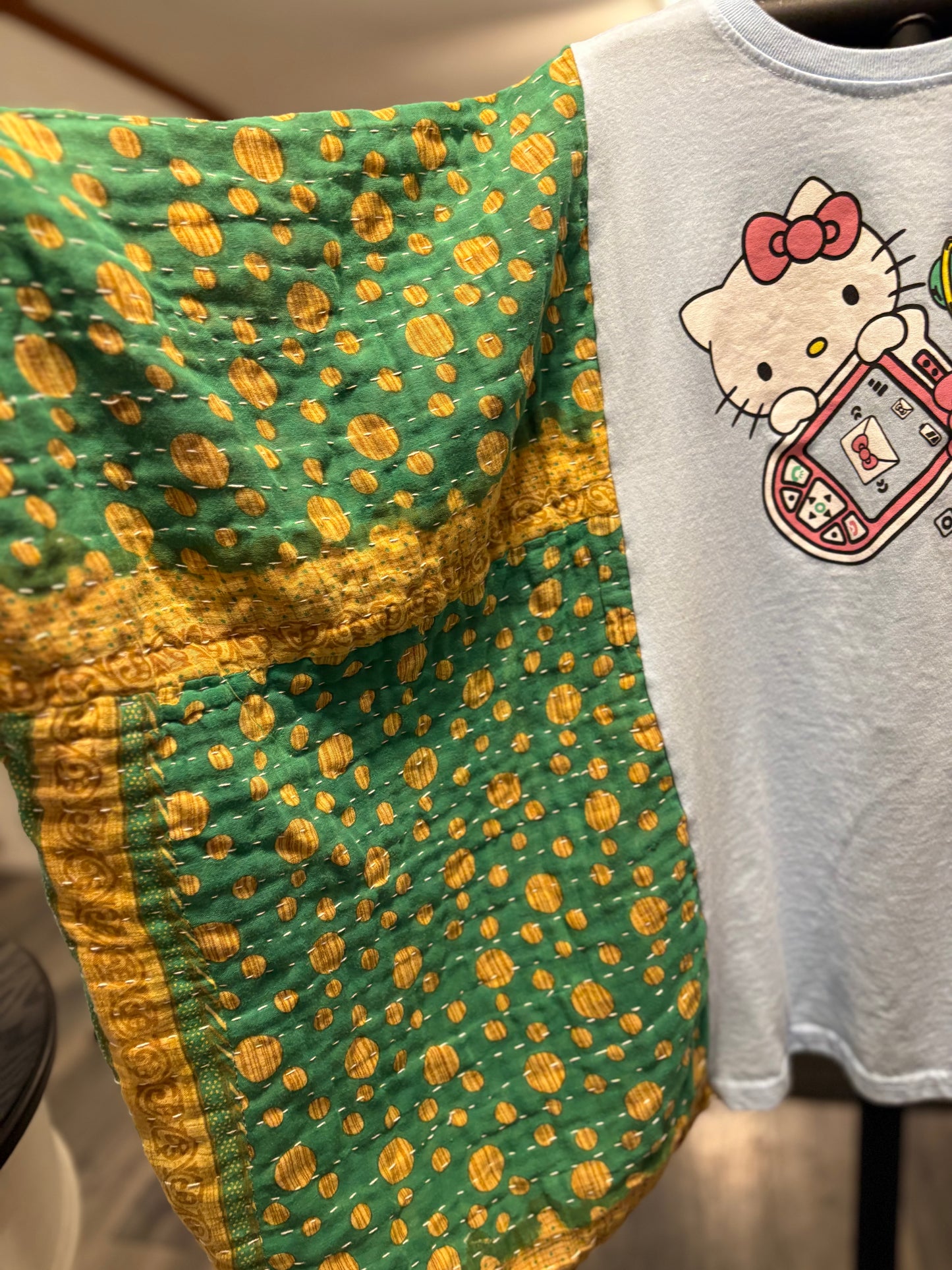 Hello Kitty Upcycled Vintage Kantha Poncho Tee Fits A Size Small to 3X