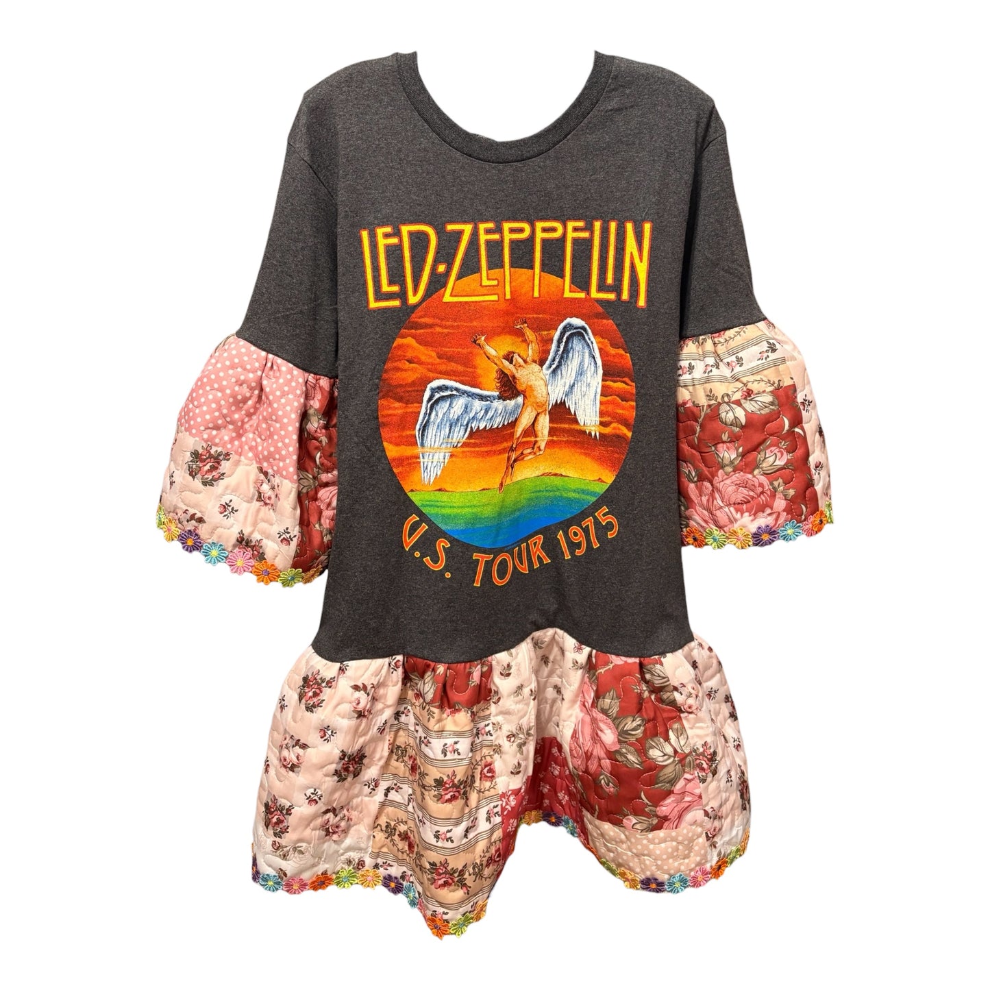 Zeppelin Upcycled Quilt Jumper One Size Fits Small to Large (4-12) Oversized!