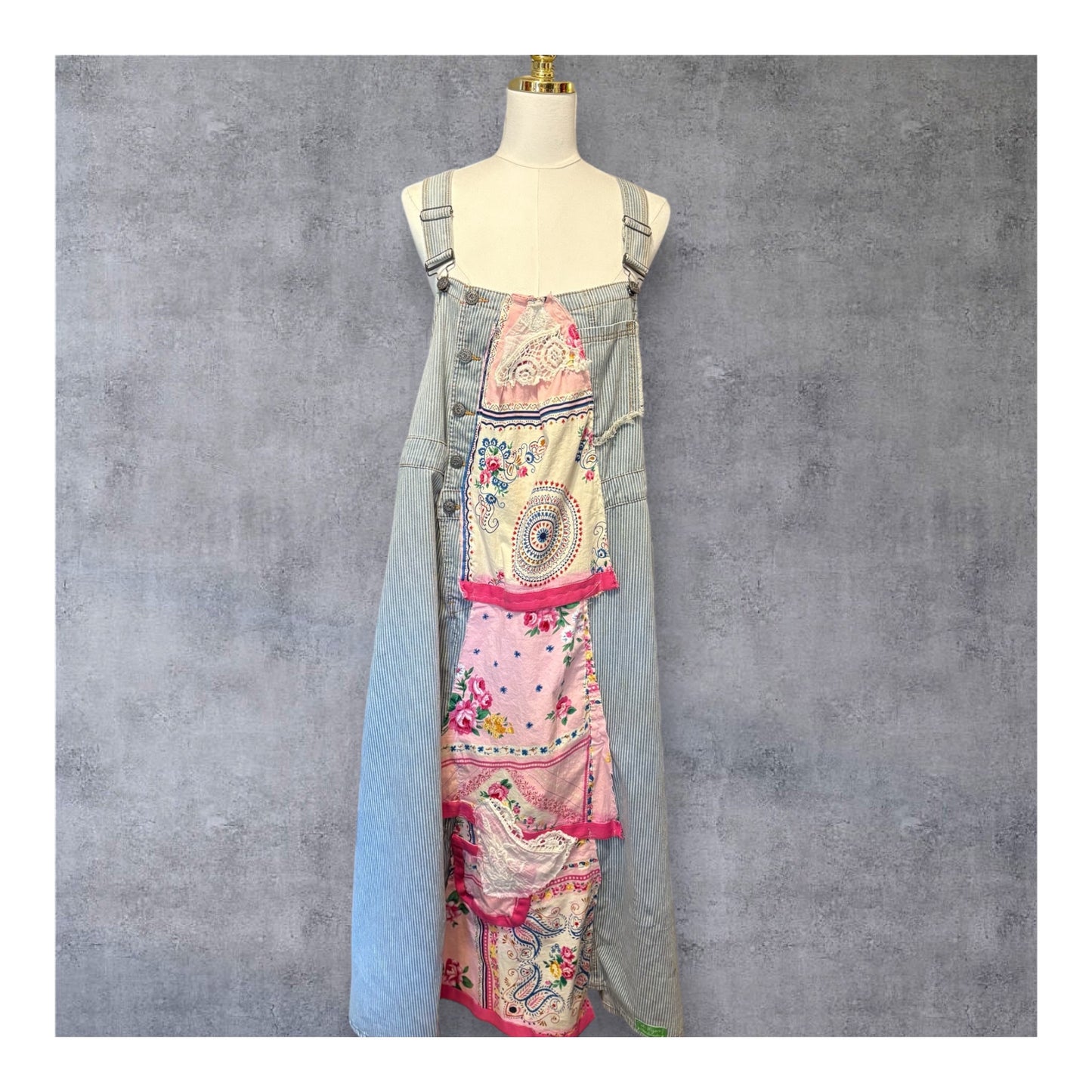 Rose Garden Upcycled Patchwork Overall Dress One Size Fits a Small to XXL