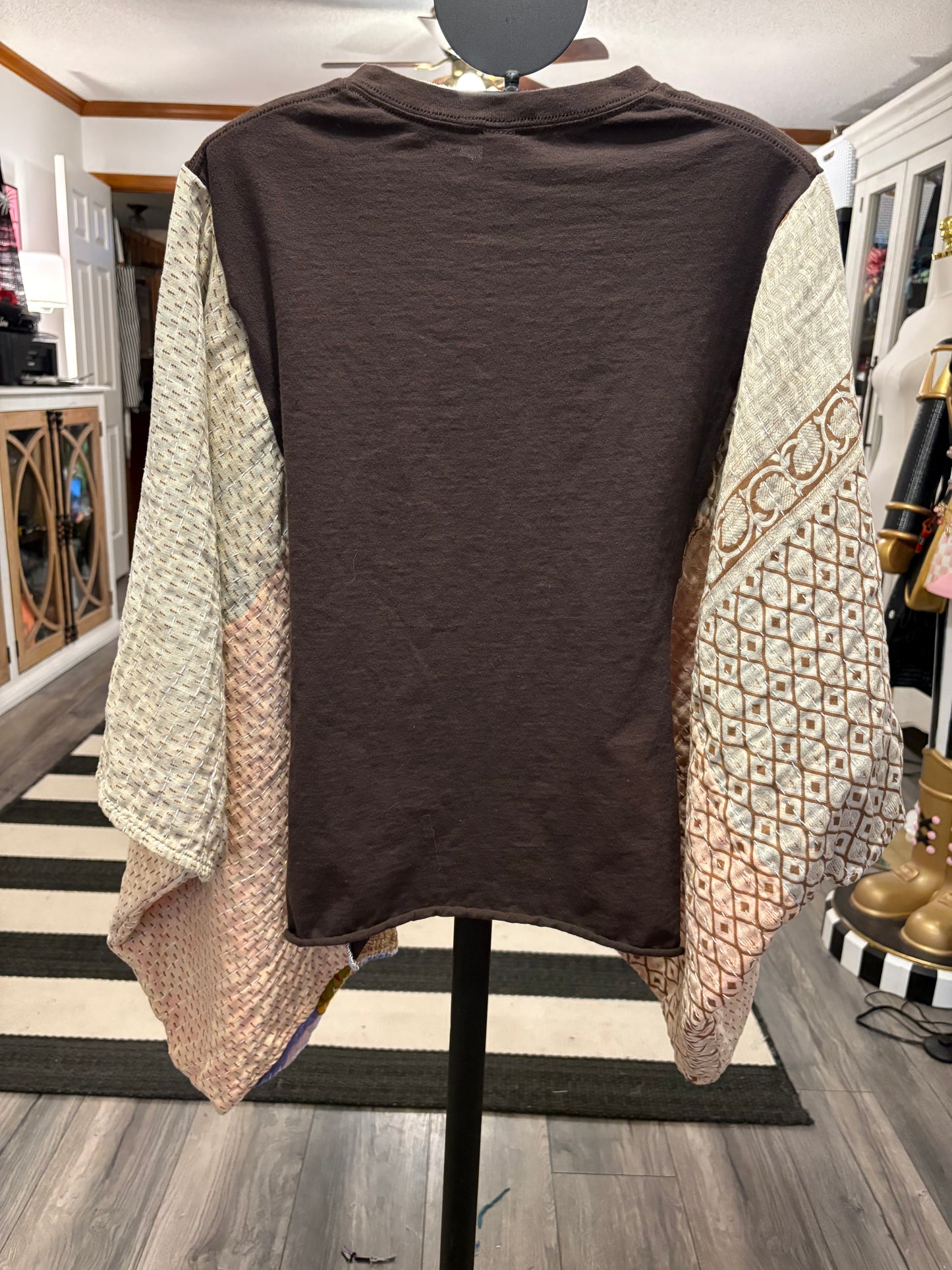 Hard Fought Upcycled Vintage Kantha Quilt Poncho Tee One Size Fits a Small to XL