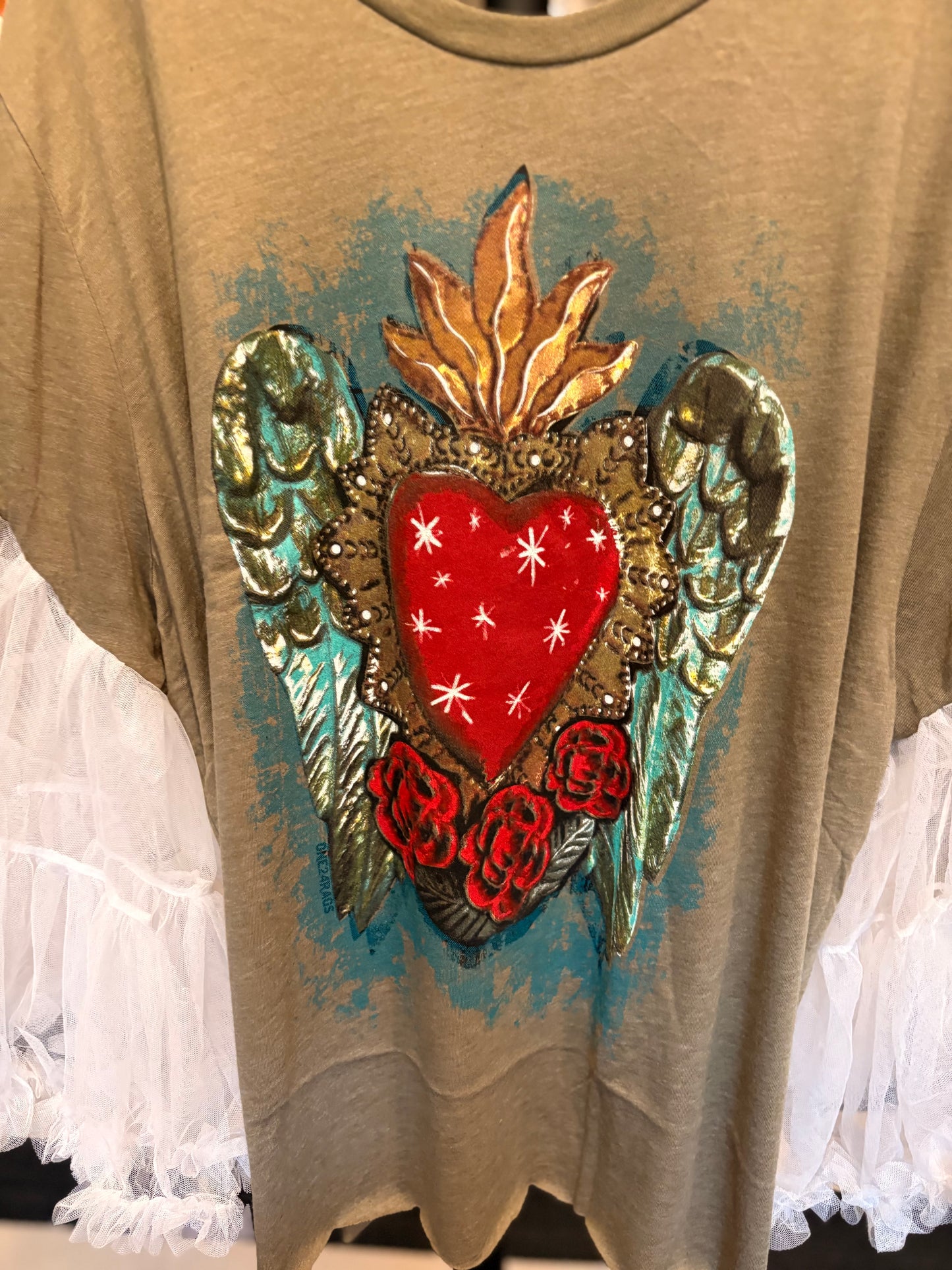 Sacred Heart Upcycled Angel Tee One Size Fits a Small to 3X