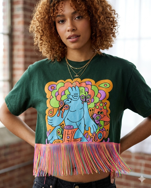 Easy Going Fringe Cropped Tee One Size Fits Small to Large
