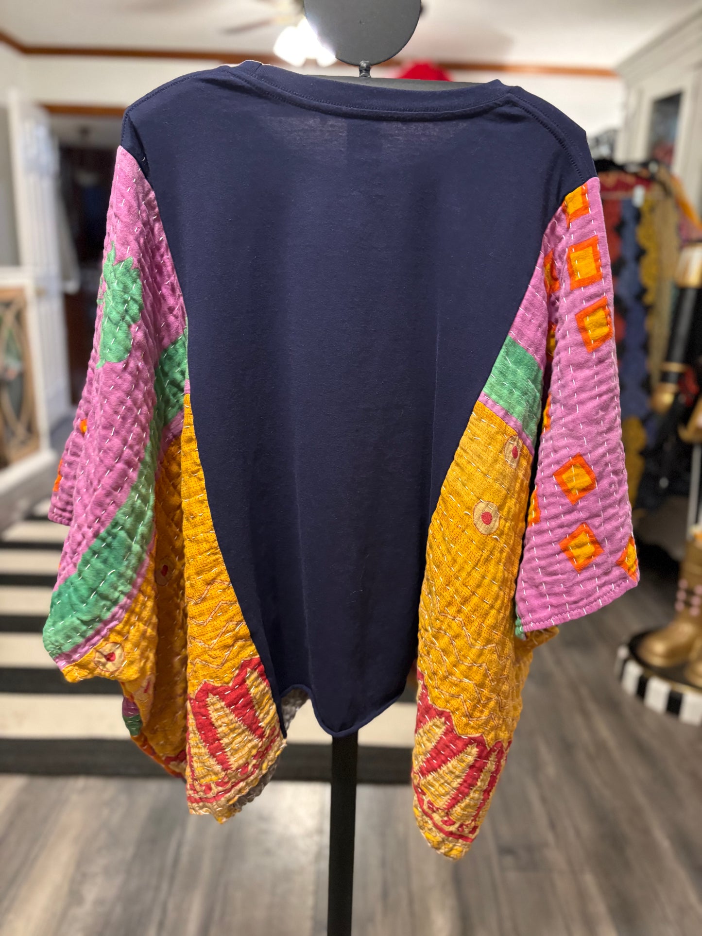 Camaro Upcycled Vintage Kantha Poncho Tee Fits A Size Small to XXL