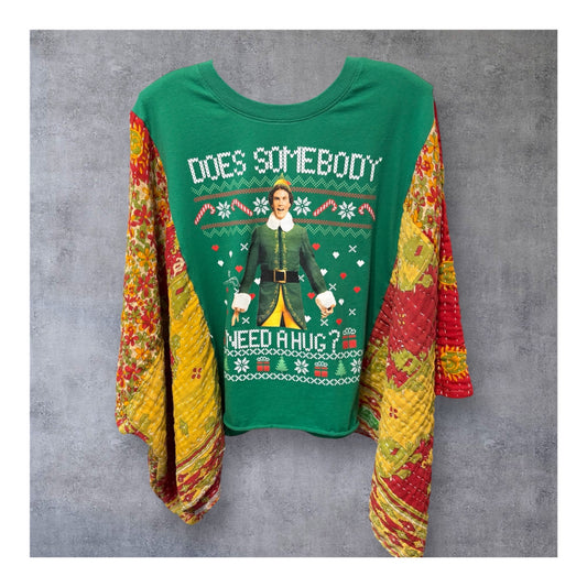 Hug Me Upcycled Vintage Kantha Quilt Poncho Tee One Size Fits a Small to Large