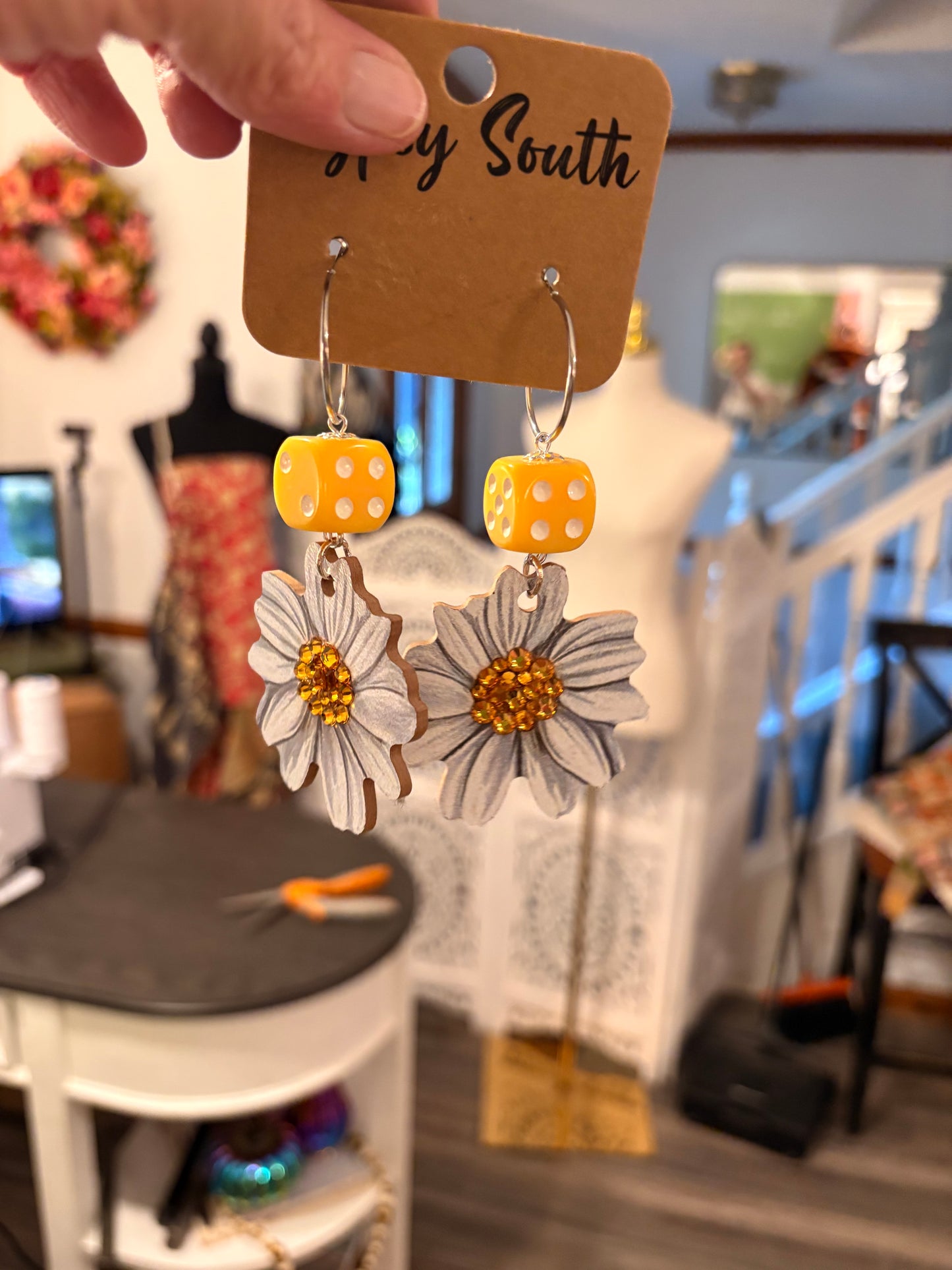 Daisy Dice Handcrafted Wooden Earrings