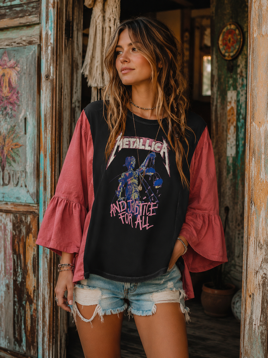 Justice Upcycled Flare Sleeve Tee One Size Fits a Small to XL