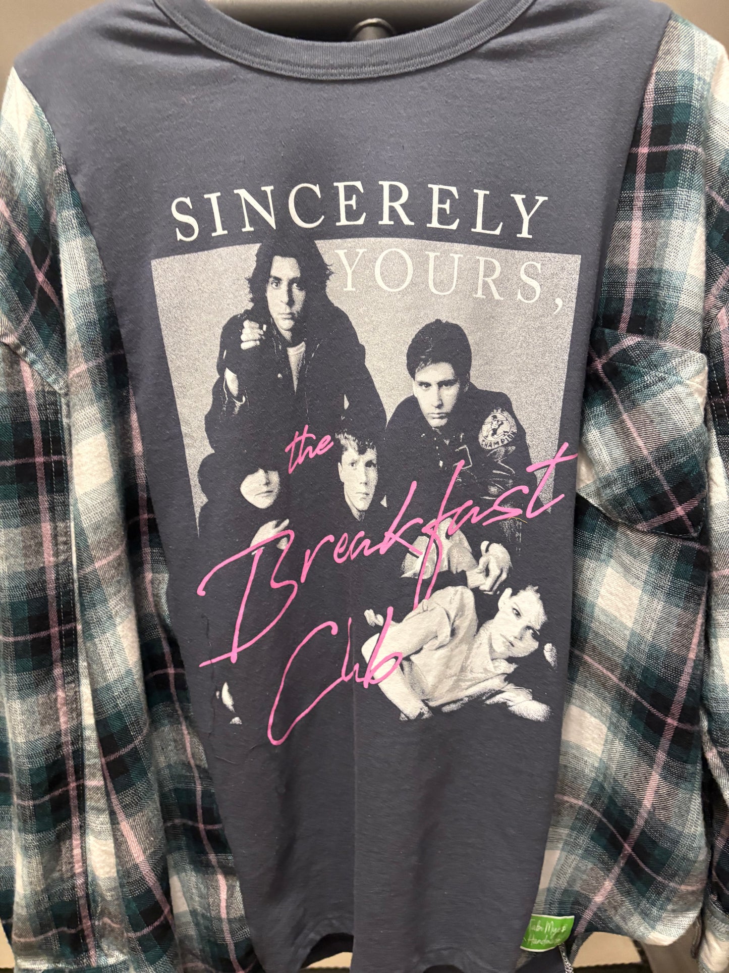 Breakfast Club Upcycled Drop-Sleeve Tee Flannel One Size Fits Small to Large