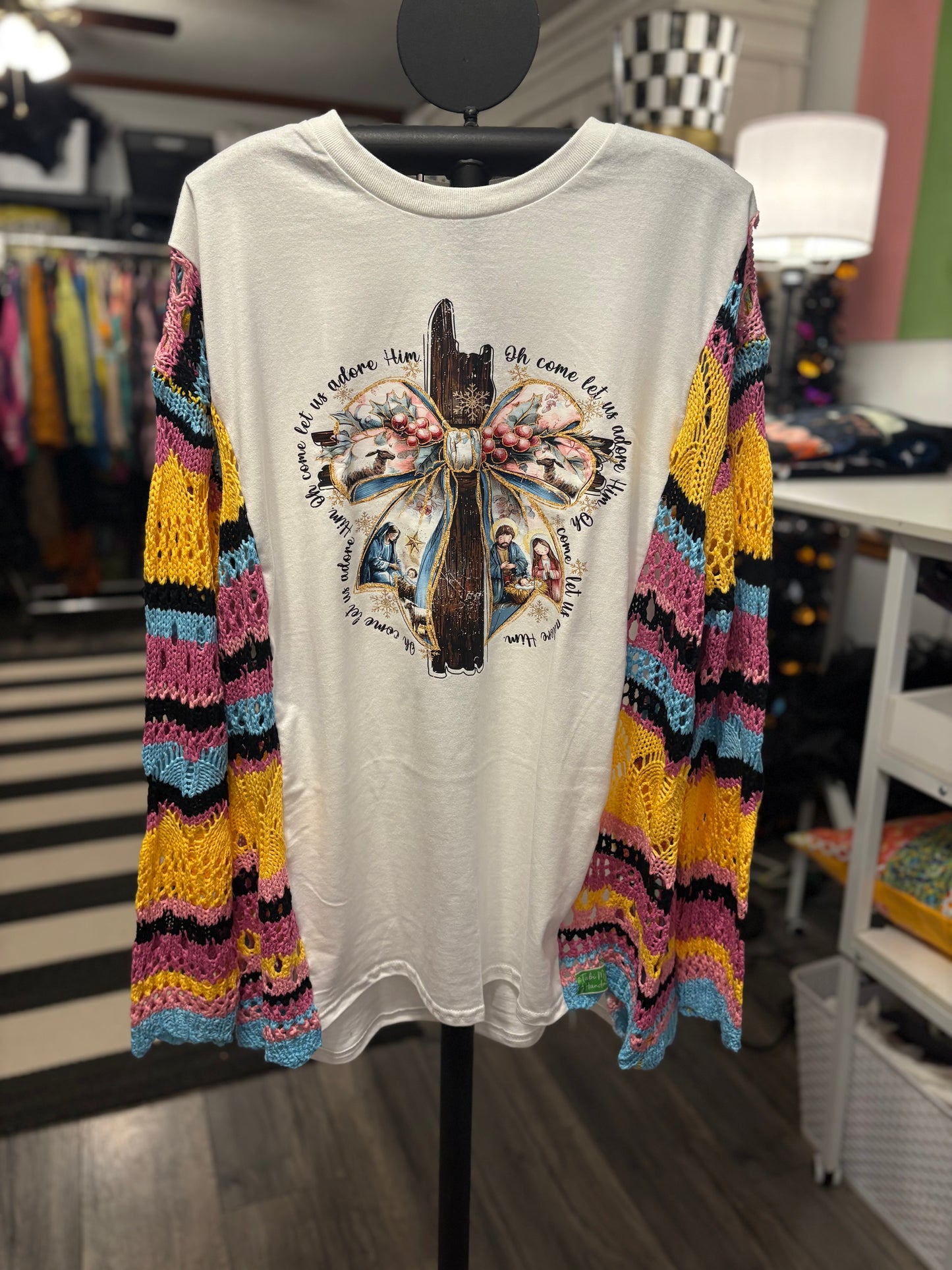 Adore Him Upcycled Crochet Sweater Tee One Size Fits A Small to 2XOversized