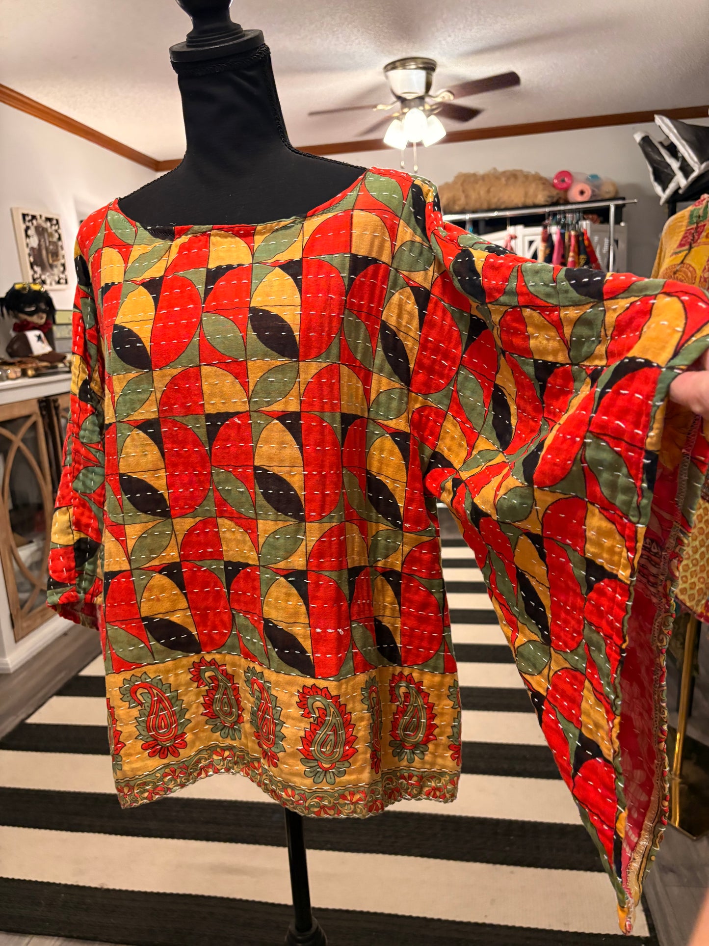 Mara Kantha Flare Sleeve Top One Size Fits a Small to XL