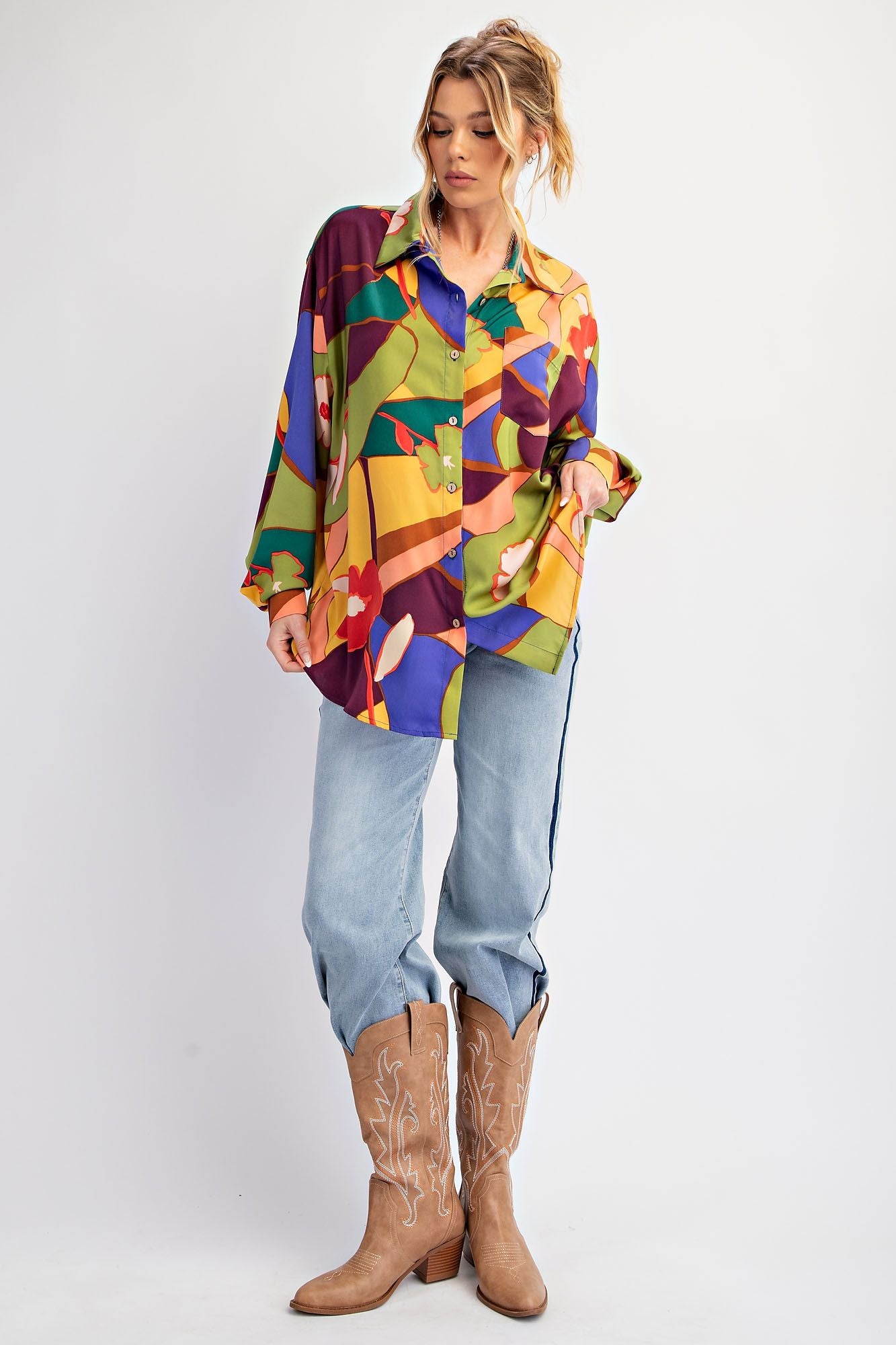 Mirabelle Satin Button Down Top