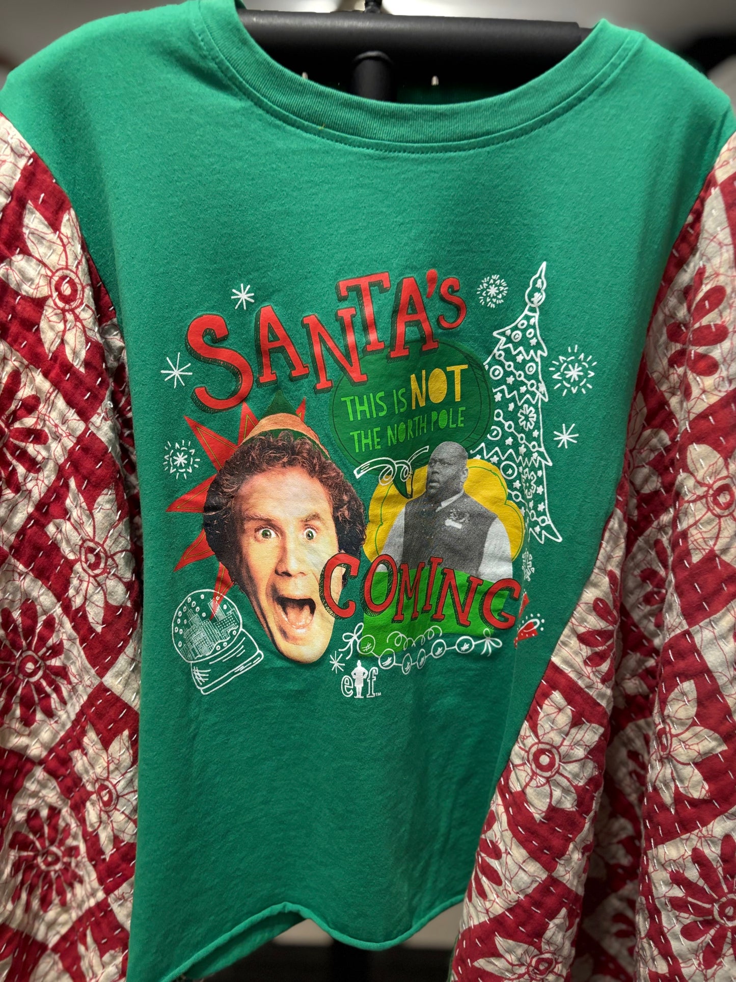 Santa’s Coming Vintage Kantha Quilt Poncho Tee One Size Fits a Small to XXL