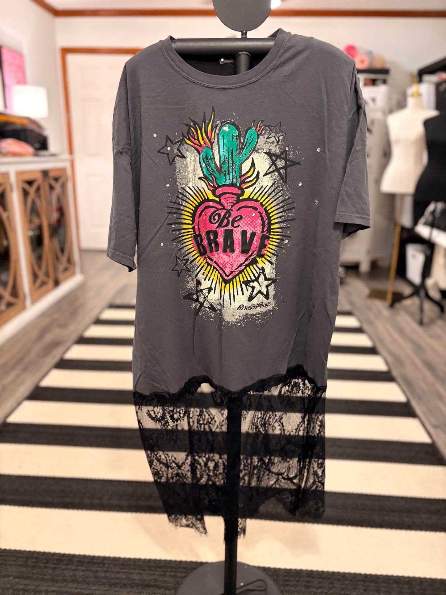 Brave Lace Bottom Tee Dress OVERSIZED Fits a Small to XL