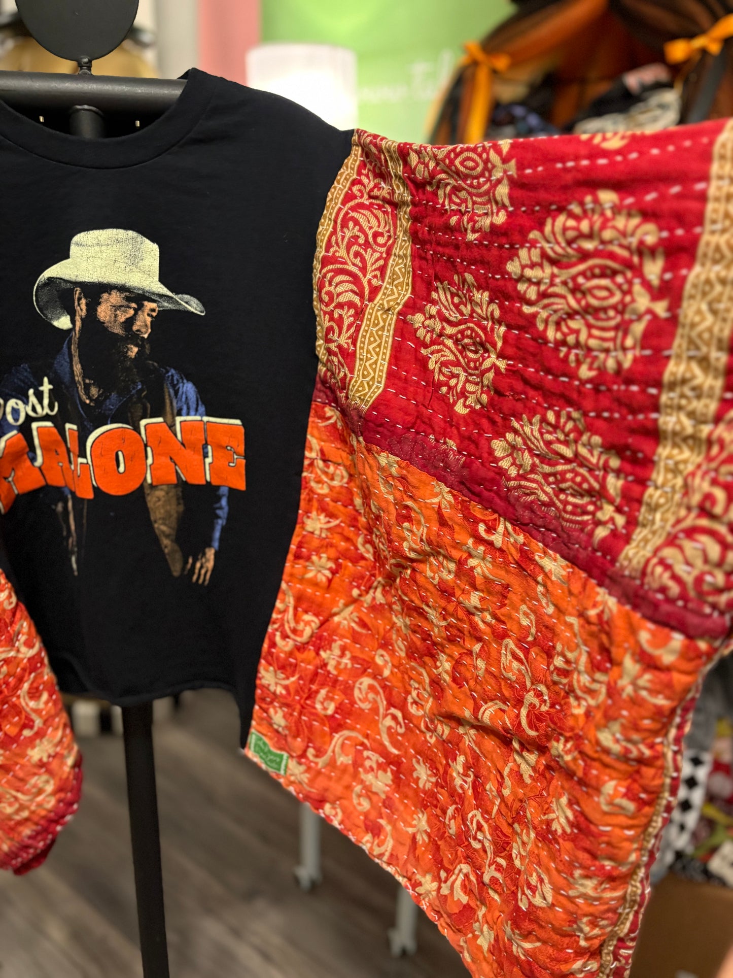 Post Malone Upcycled Vintage Kantha Poncho Tee Fits A Size Small to XL