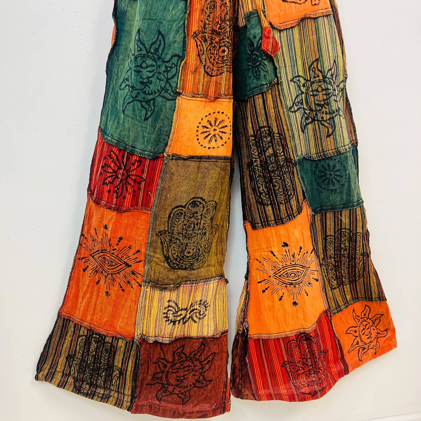 Patchwork Unisex Boho Wide Leg Palazzo Pant: Orange / Plus Size