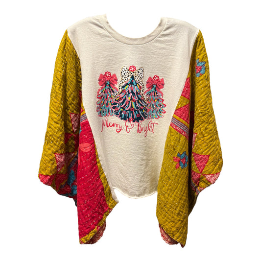 Merry and Bright Upcycled Vintage Kantha Poncho Tee Fits A Size Small to 3X