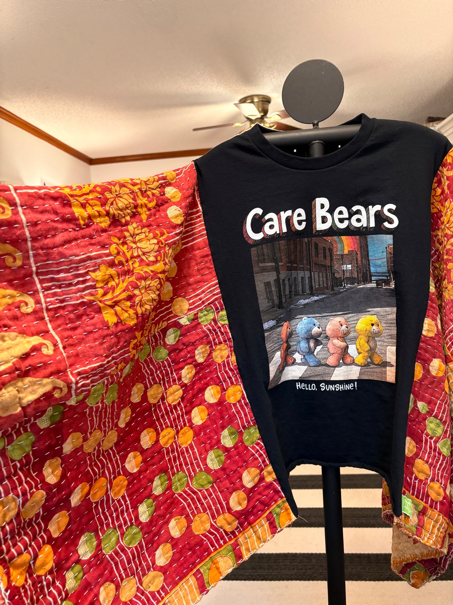 Hello Sunshine Upcycled Vintage Kantha Quilt Poncho Tee One Size Fits a Small to XXL