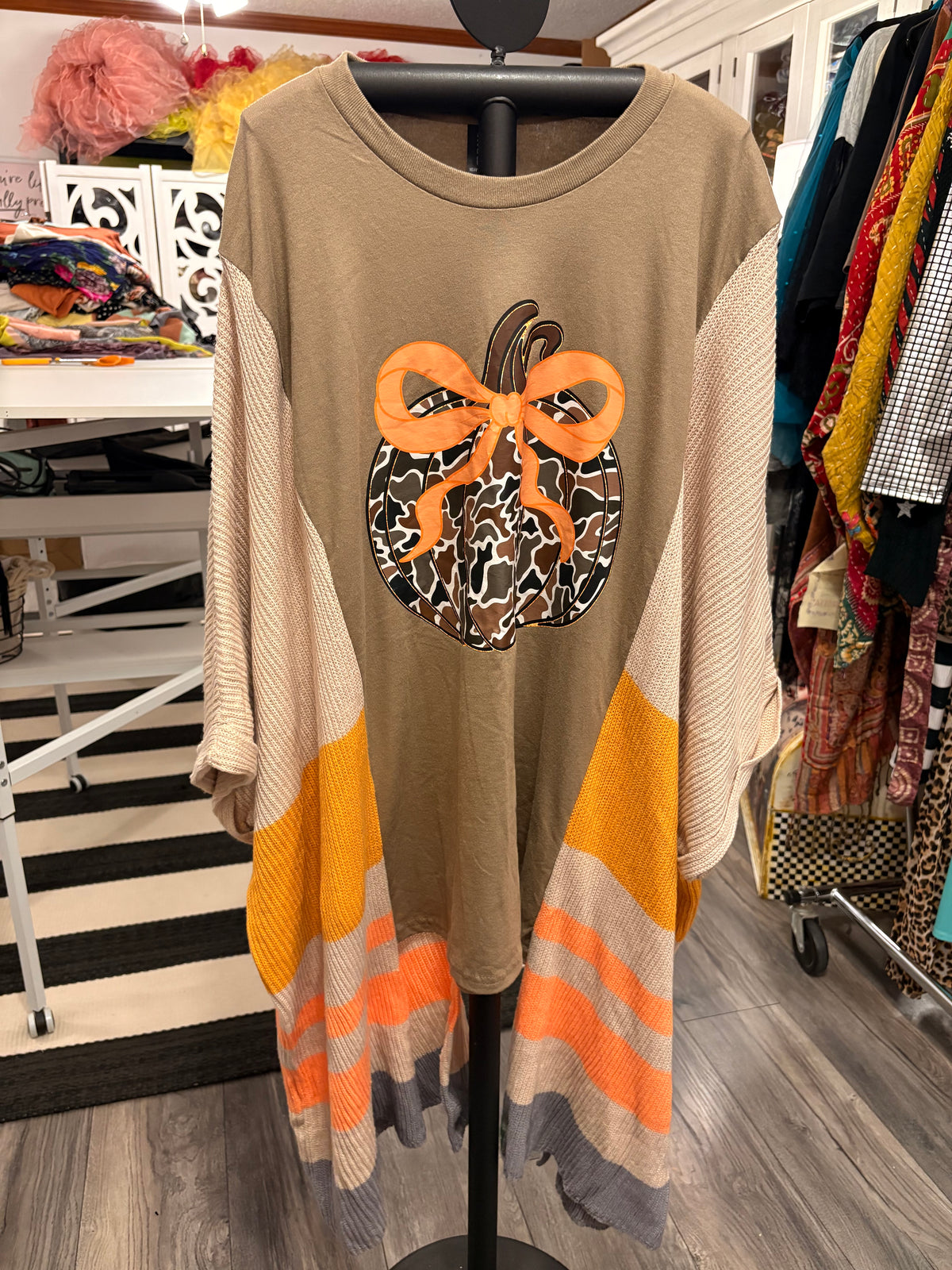 Camo Pumpkin Sweater Tee One Size fits a Small to 3X