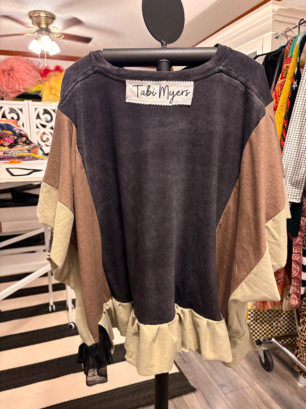 Eyeconic Peace Patchwork Ruffle Tee One Size fits a Small to 3X
