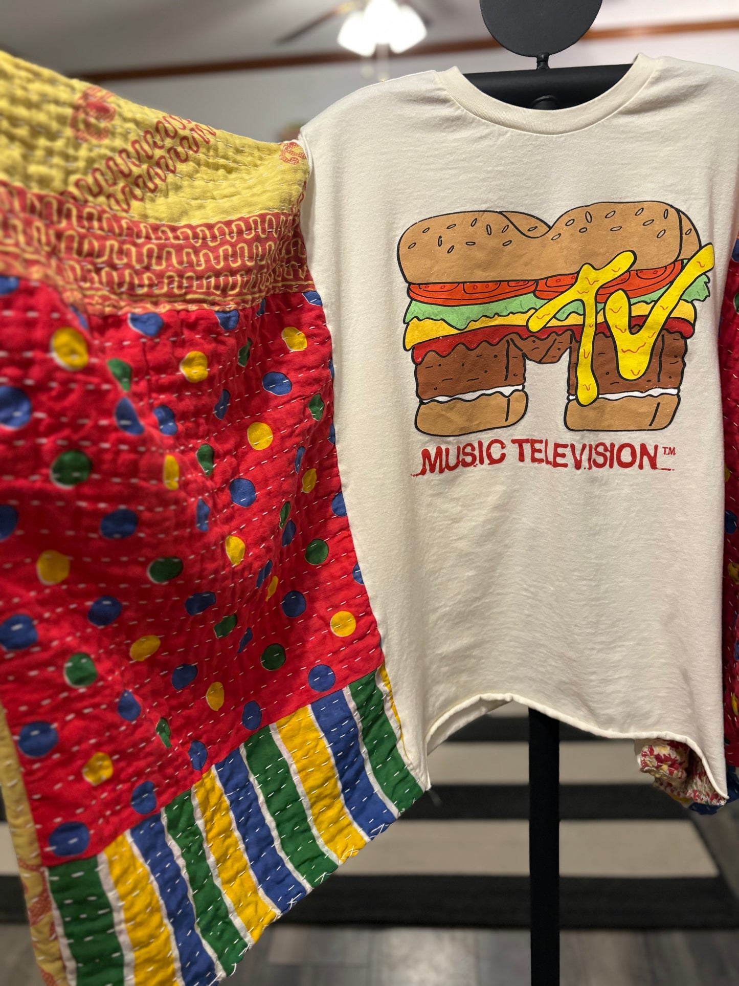 MTV Upcycled Vintage Kantha Poncho Tee Fits A Size Small to XXL