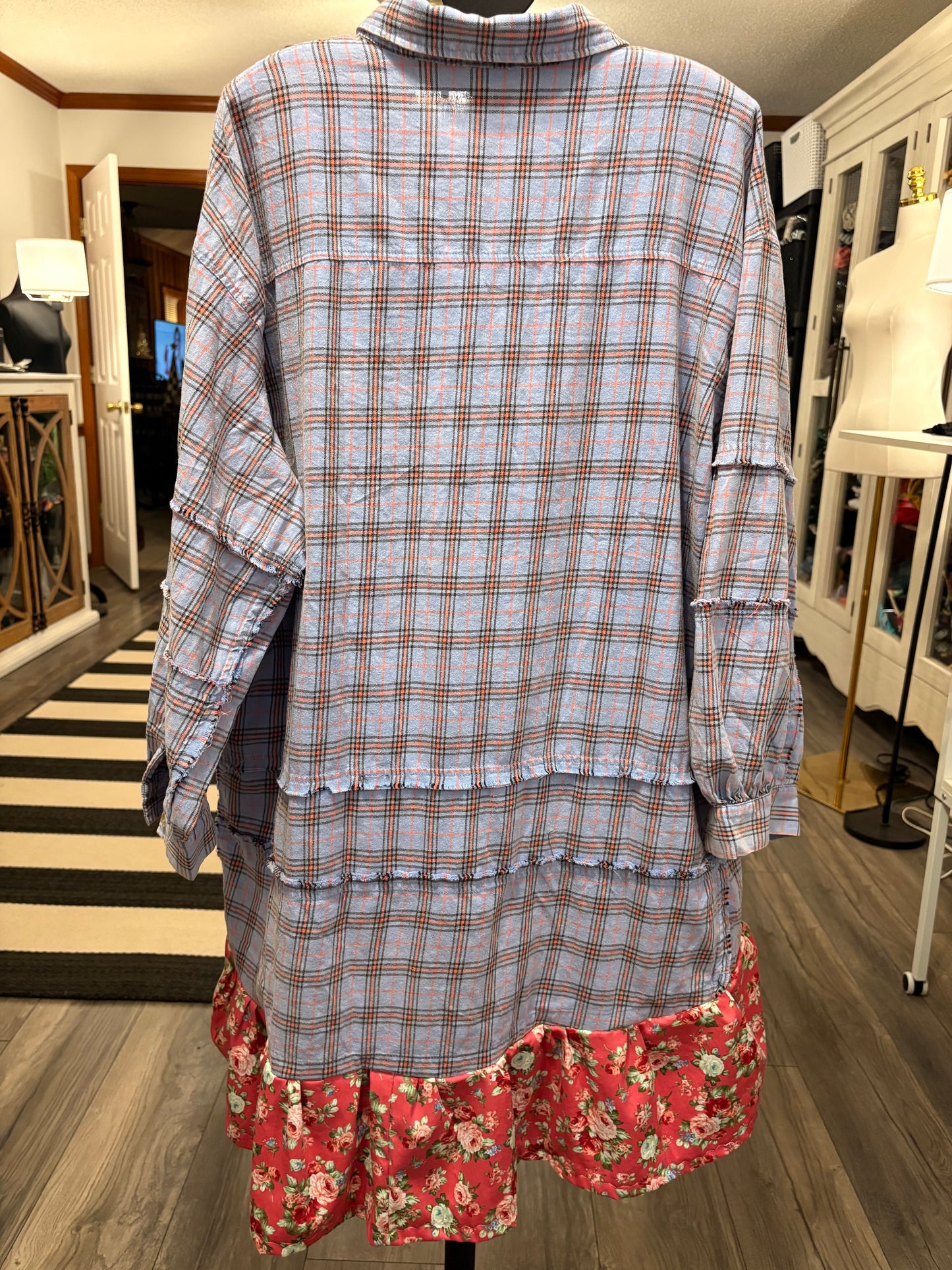 Bethany Upcycled Oversized Frayed Flannel Dress One Size Fits a Small to XXL