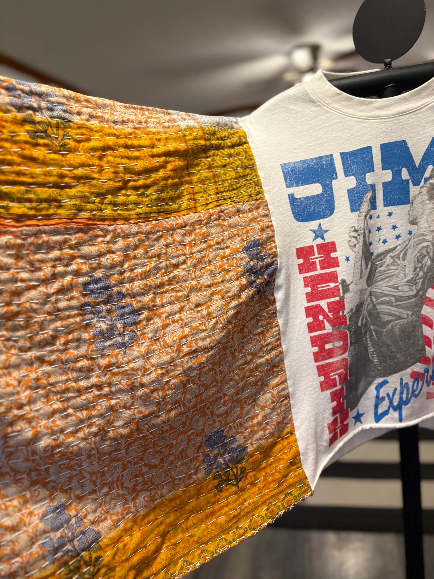 Jimi Hendrix Upcycled Vintage Kantha Poncho Tee Fits A Size Small to XL