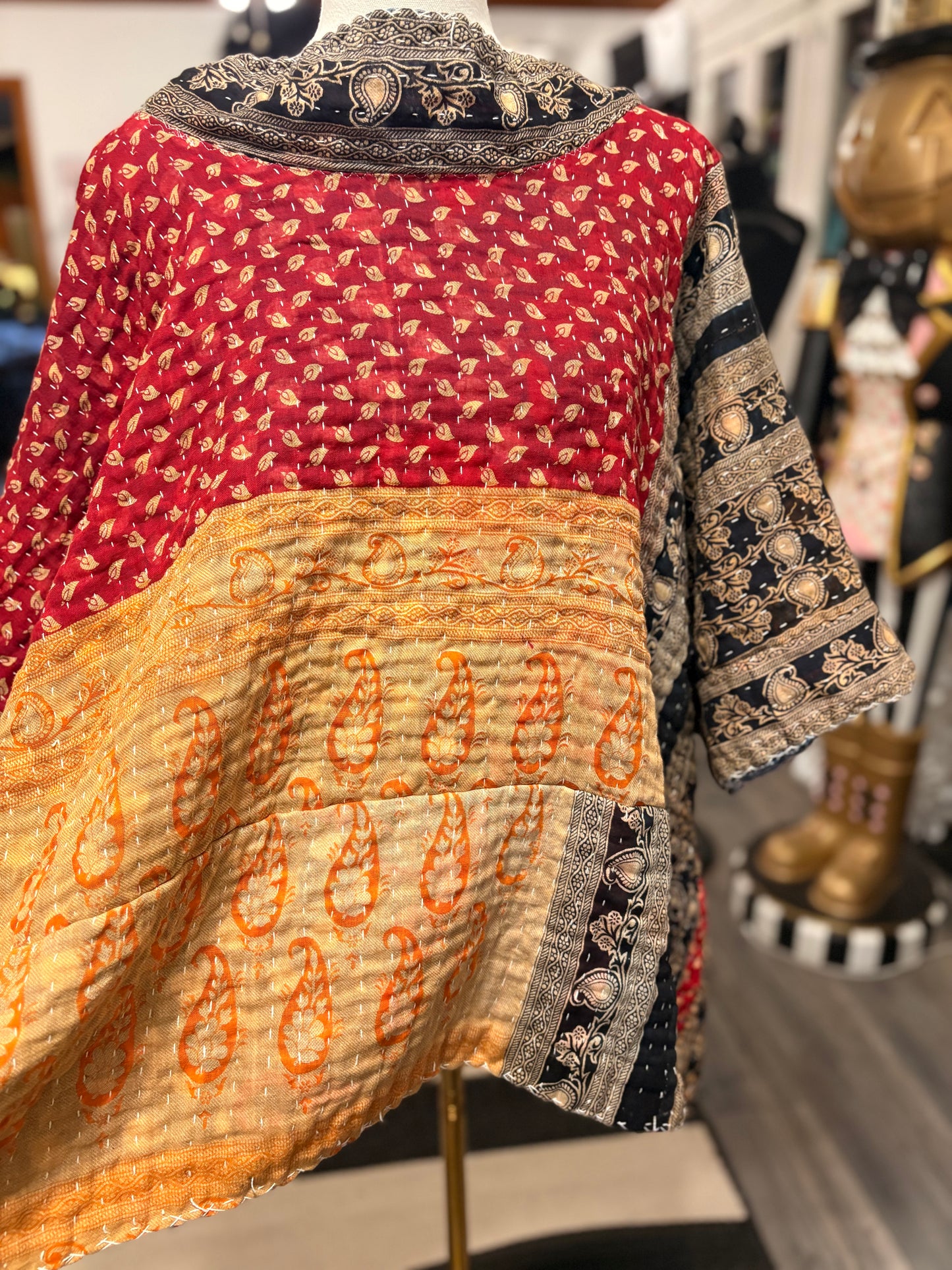 Raphael Upcycled Vintage Kantha Quilt ART Layering Top One Size Fits A Small to 3X Oversized