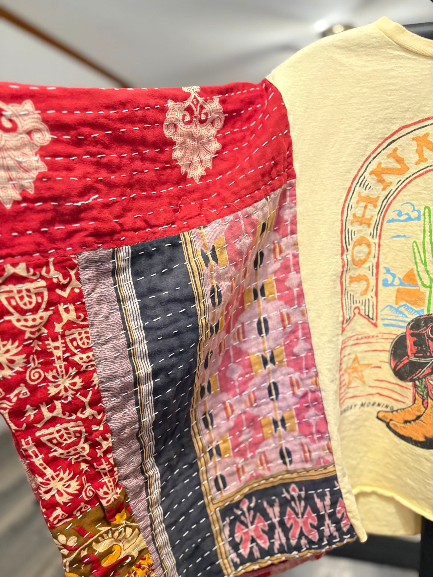 Johnny Cash Upcycled Vintage Kantha Poncho Tee Fits A Small to XXL