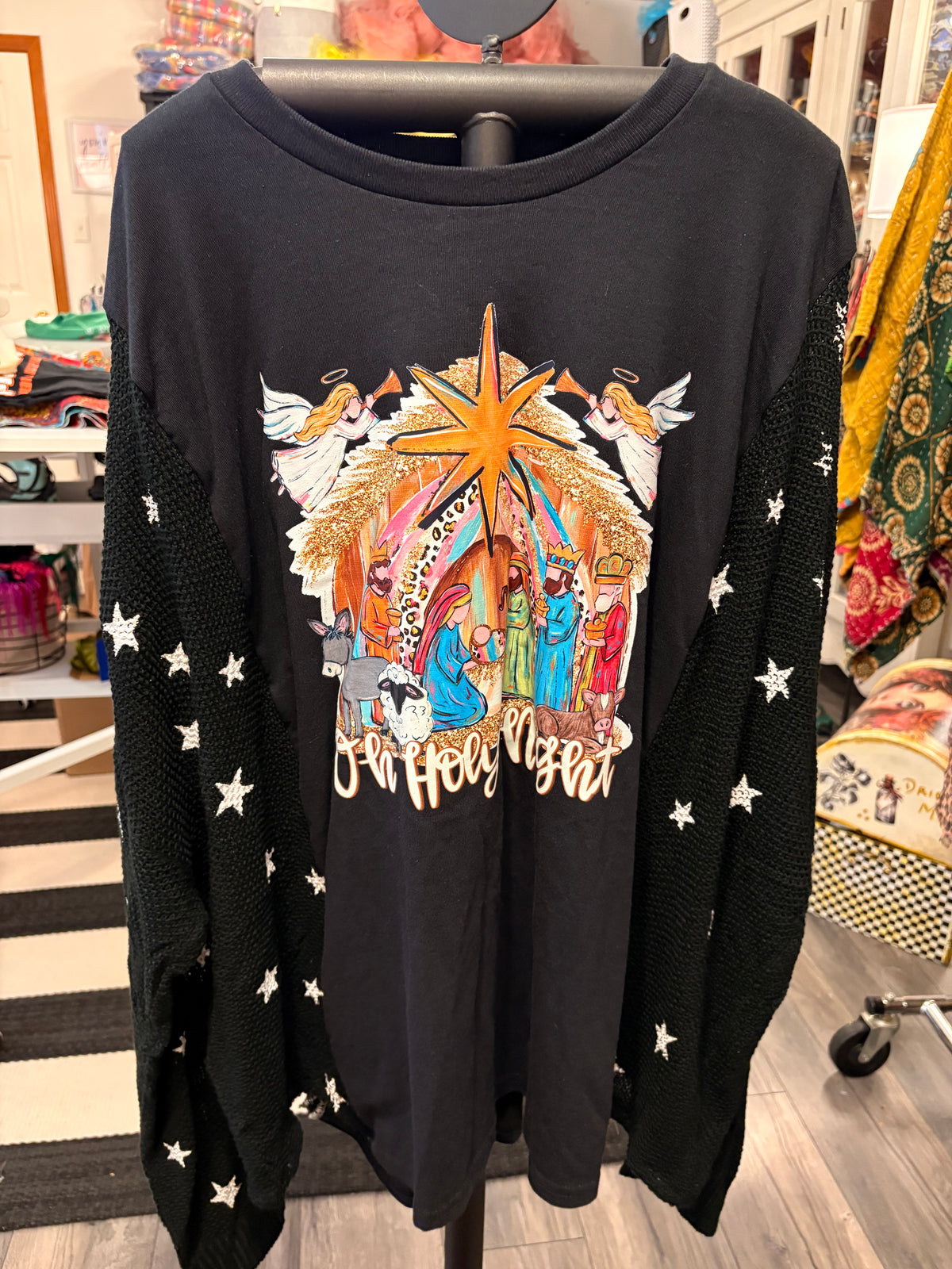 Holy Night Drop Sleeve Sweater Tee One Size Fits a Small to 3X