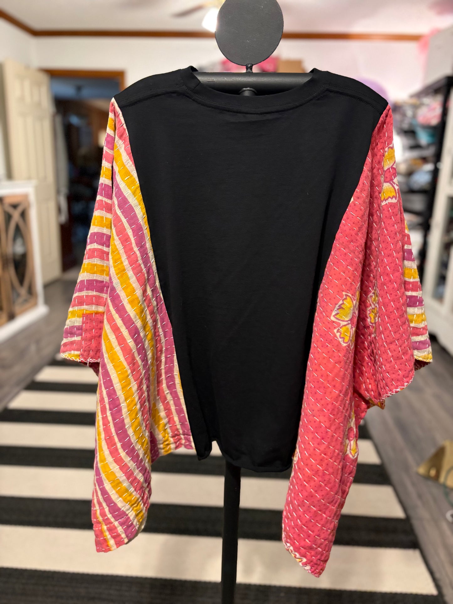 Dora Upcycled Vintage Kantha Poncho Tee Fits A Size Small to XXL