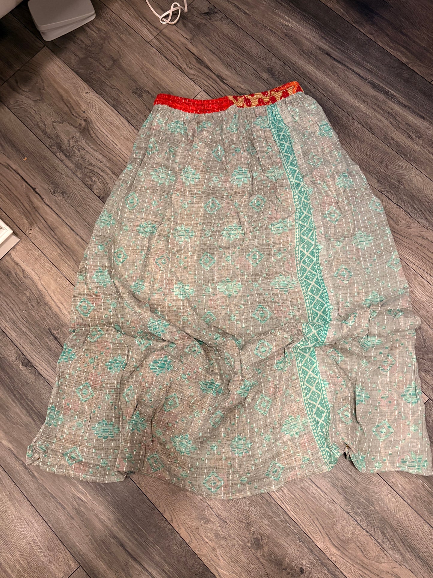 Kayla Women Vintage Kantha Quilt Cotton Reversible Skirt One Size Fits Size 4-16