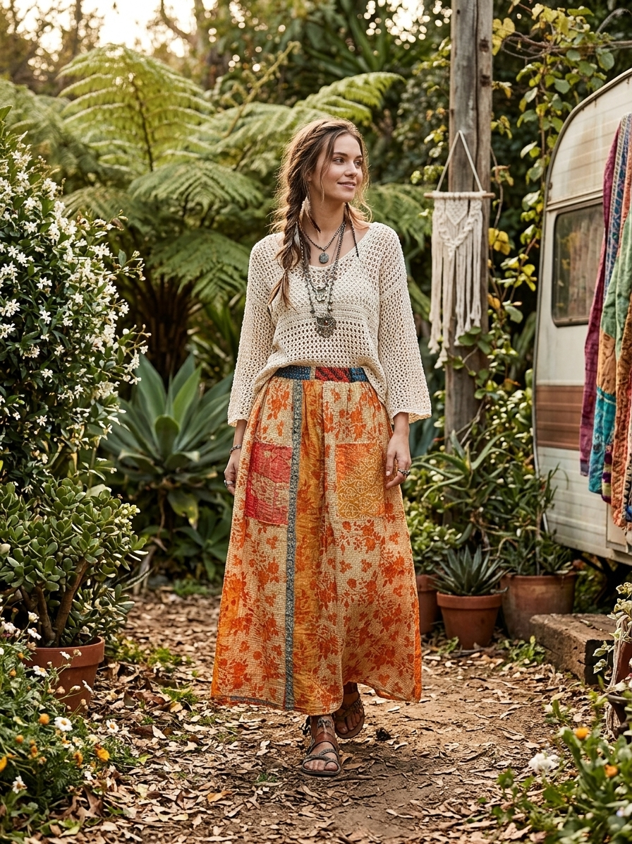 Suzy Women Vintage Kantha Quilt Cotton Reversible Skirt One Size Fits Size 4-16