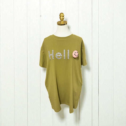 Hello Tunic Tshirt Dress Olive