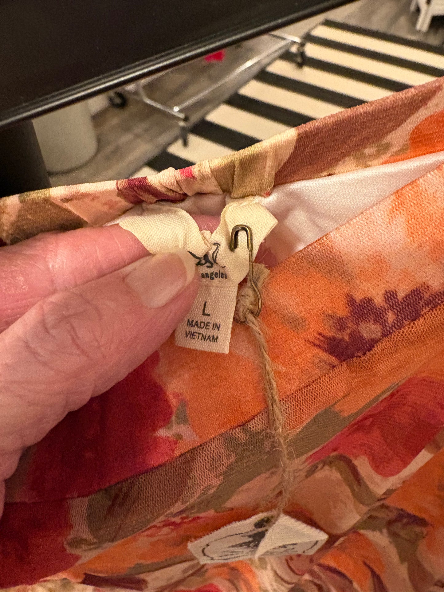 Peach Floral Asymmetrical Flowy Skirt Large