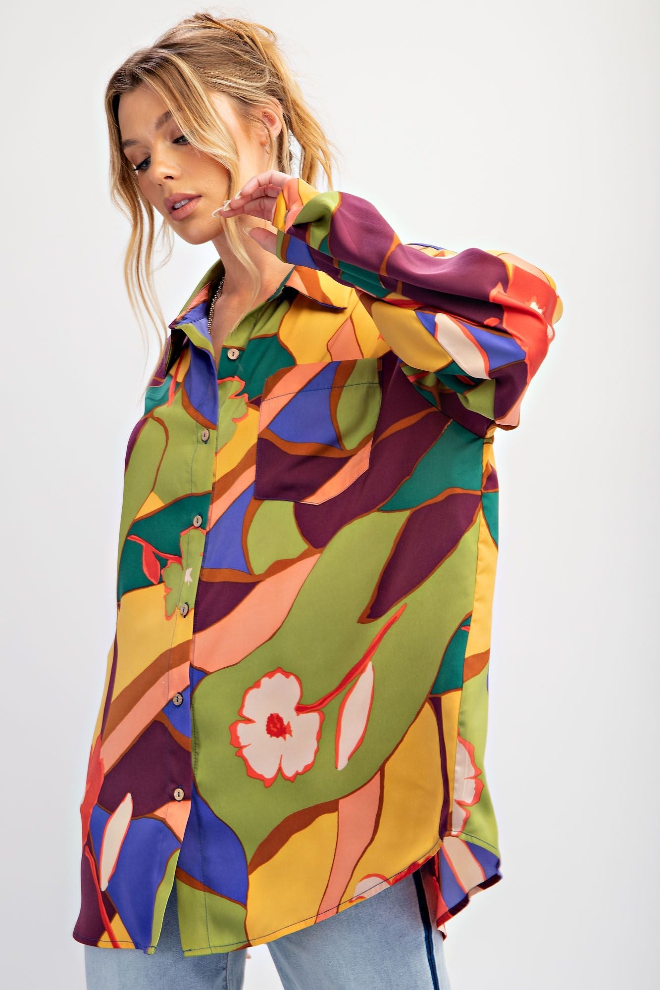 Mirabelle Satin Button Down Top