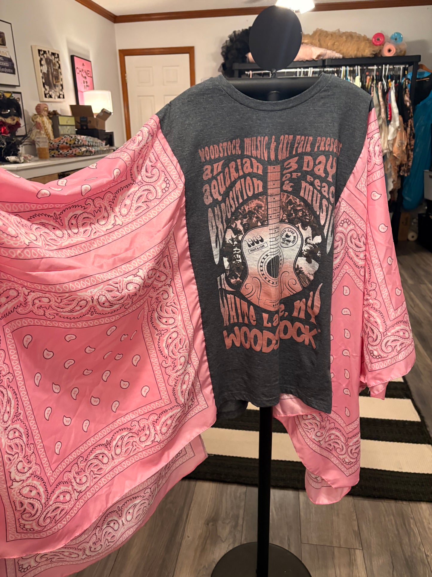 Pink Woodstock Bandana Poncho Tee Fits a Small to 3X