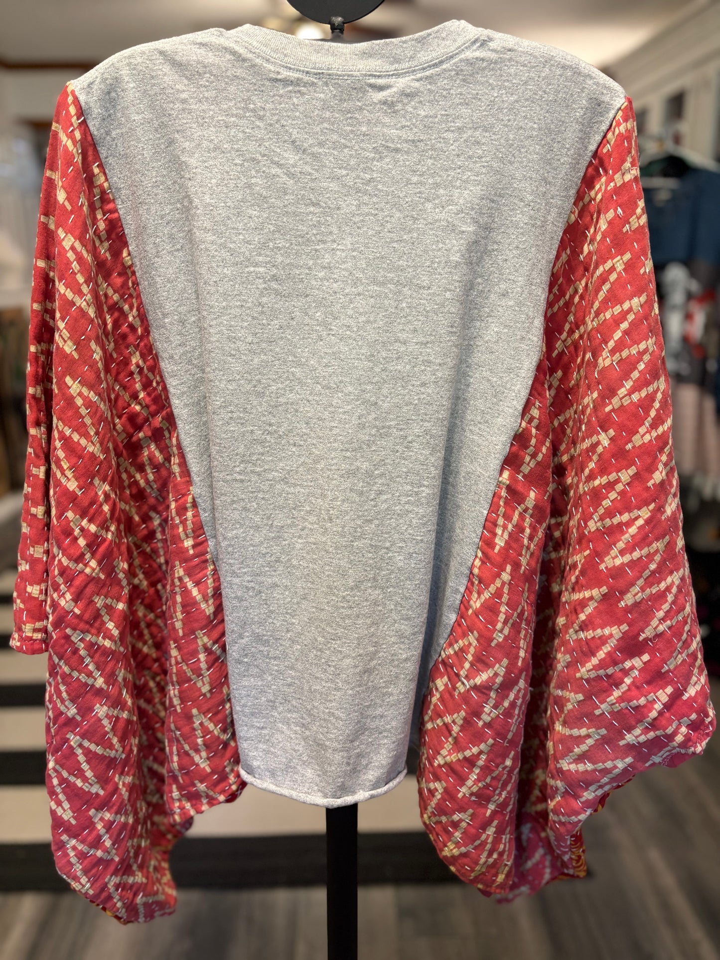 Yall Are Nuts Upcycled Vintage Kantha Poncho Tee Fits A Size Small to XXL