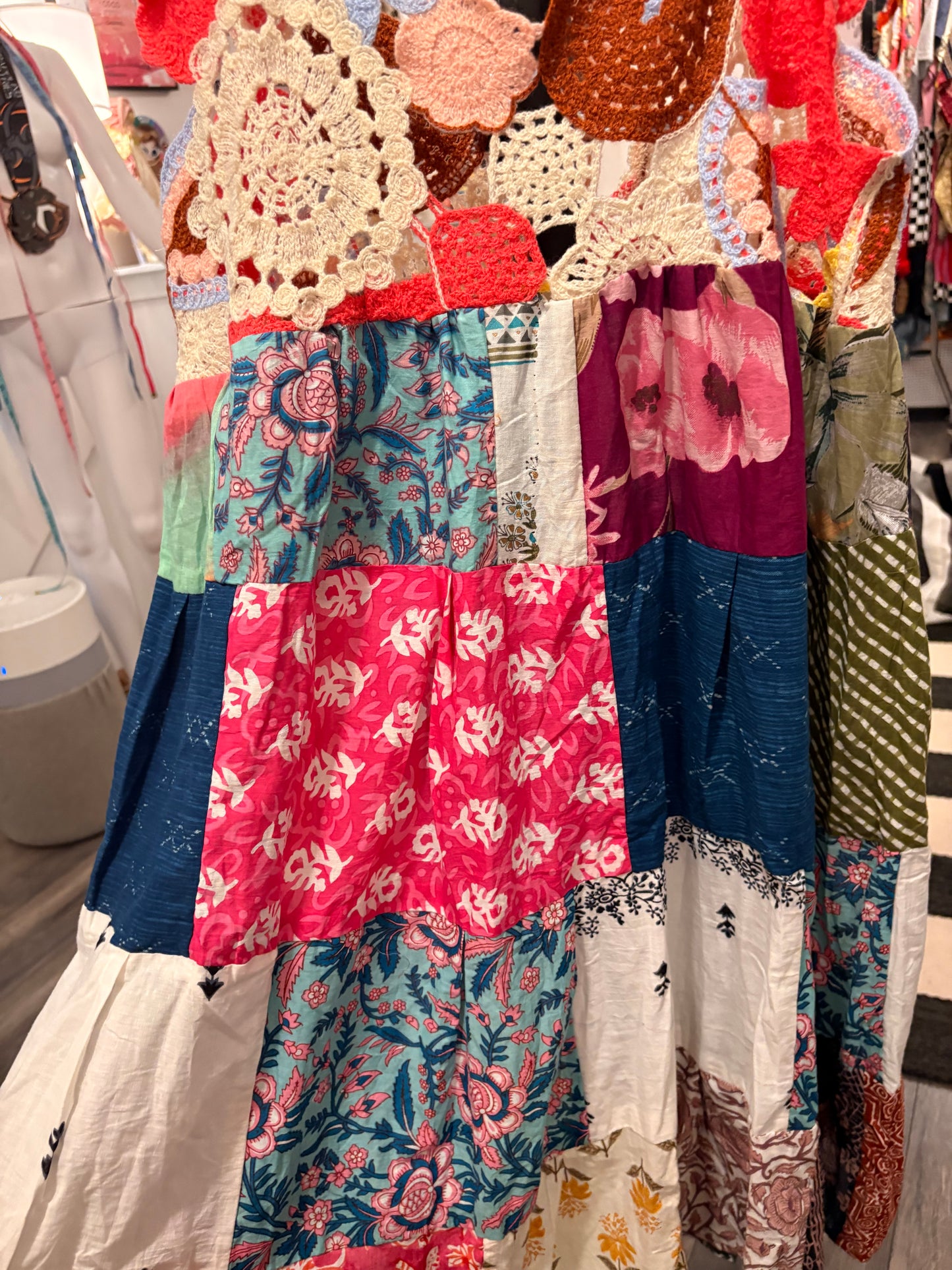 Sarah Crochet Patchwork Dress One Size Fits Small to XXL