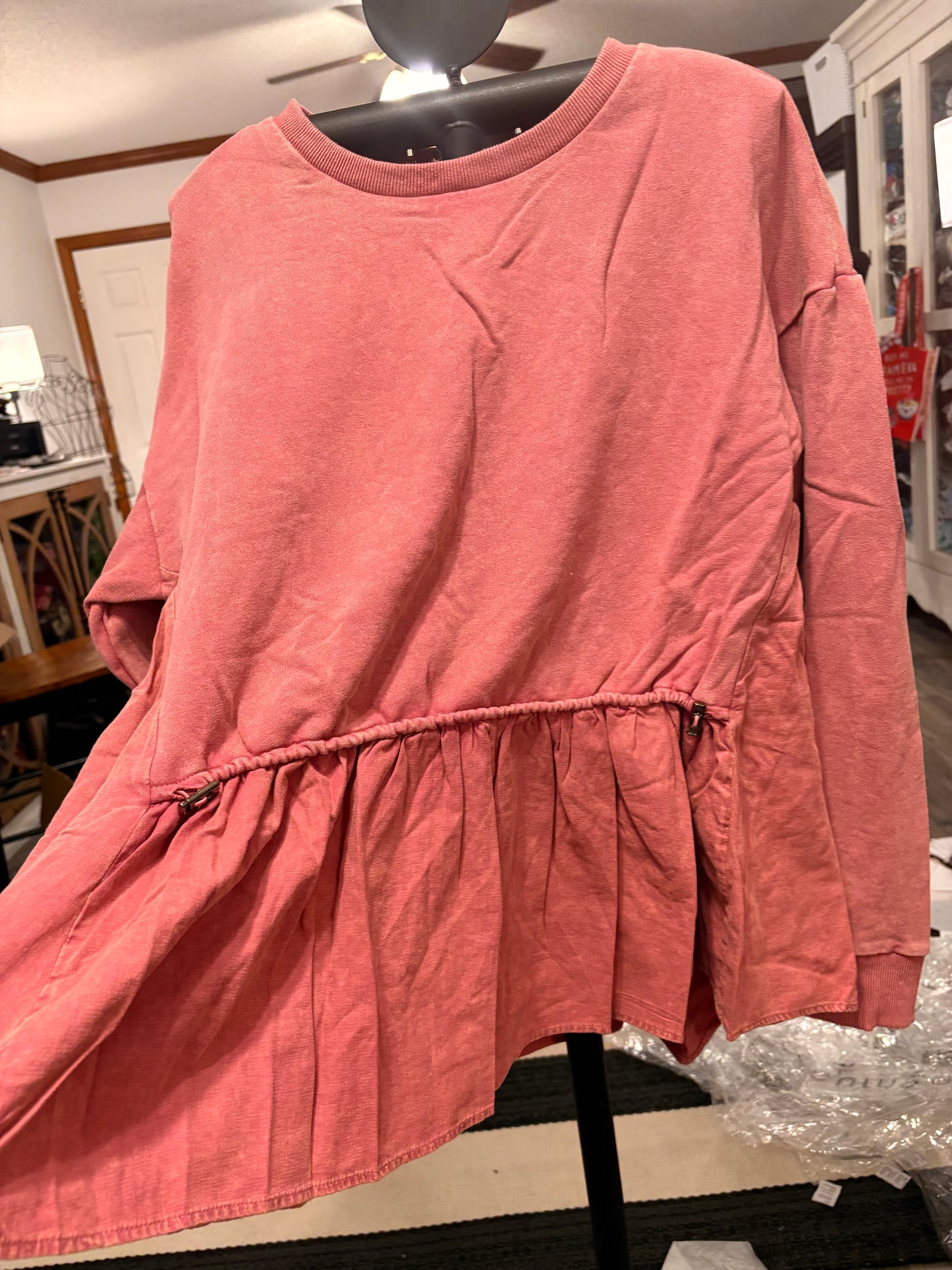 Mauve Terry Knit Ruffle Bottom Pullover