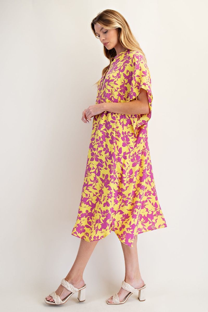 Yellow Peach Blossom Shirt Dress