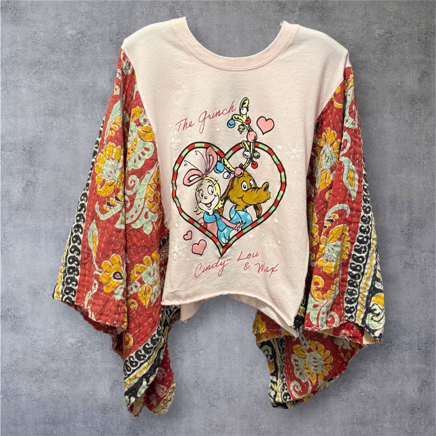 Cindy Lou and Max Vintage Kantha Quilt Poncho Tee One Size Fits a Small to Large CROPPED