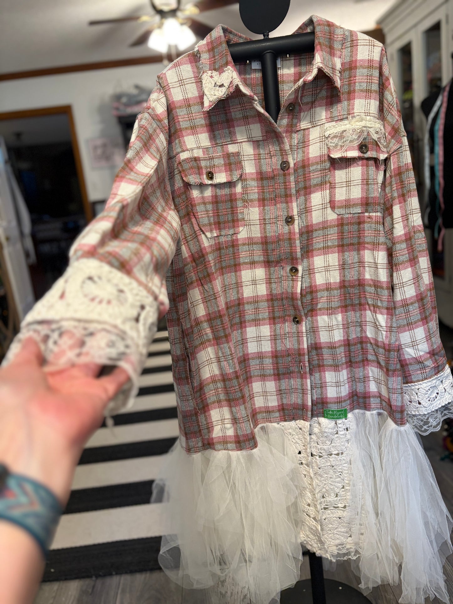 Pretty in Pink Plaid Upcycled Patchwork Dress One Size Fits a  Small to XXL