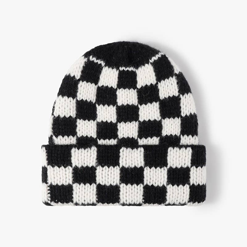CHECKER SOFT PLUSH BEANIE HAT | 40BN917: Black
