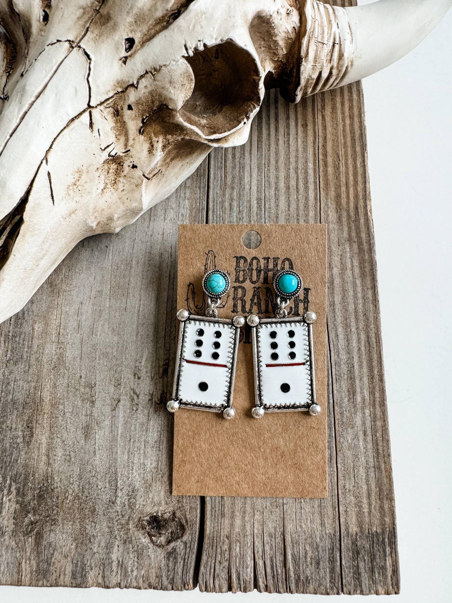 Western Dice Enamel Dangle Post Earring: TURQUOISE