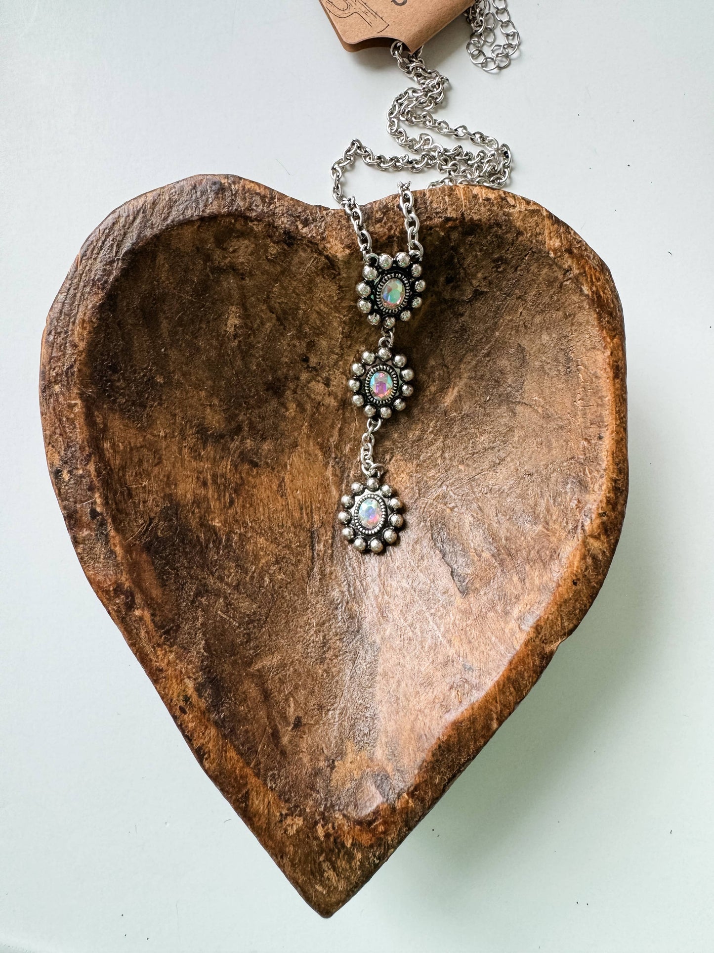 Western Glass Stone Y Necklace : CLEAR AB